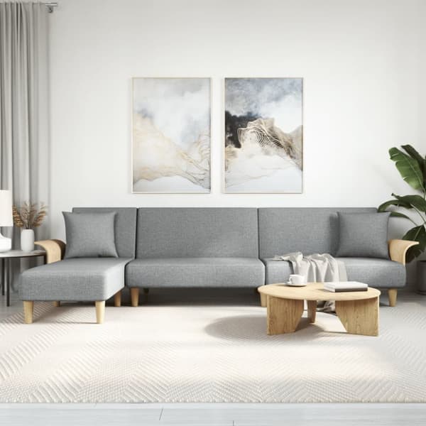 L-formad bäddsoffa ljusgrå 279x140x70 cm tyg