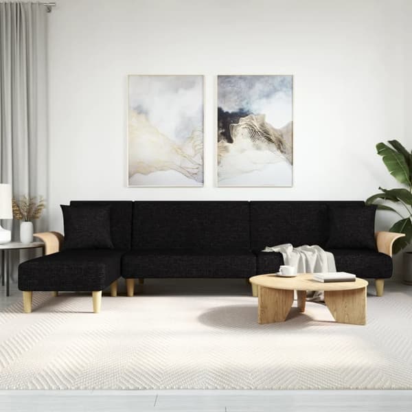 L-formad bäddsoffa svart 279x140x70 cm tyg