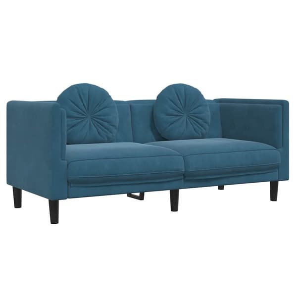 Soffa med kuddar 2-sits blå sammet