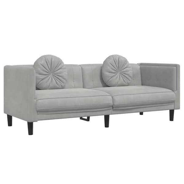 Soffa med kuddar 3-sits ljusgrå sammet
