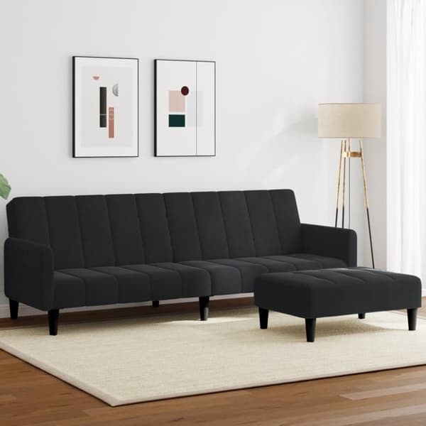 Bäddsoffa 2-sits med fotpall svart sammet
