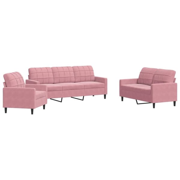 Soffgrupp med dynor 3 delar rosa sammet