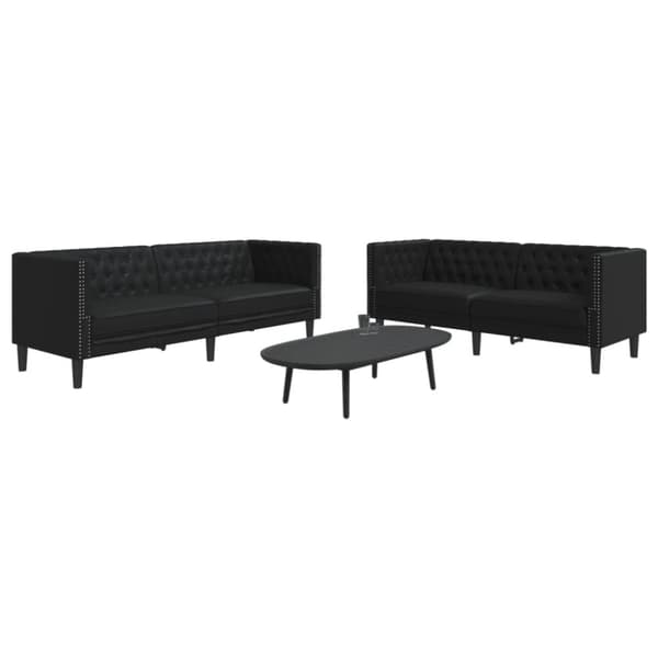 Soffgrupp chesterfield 2 delar svart konstläder