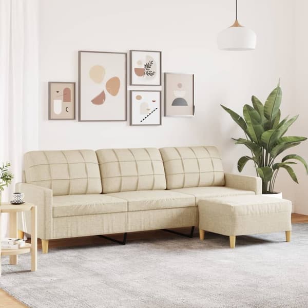 3-sitssoffa med fotpall gräddvit 210 cm tyg