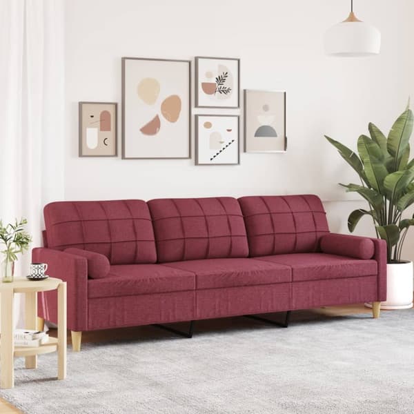 3-sitssoffa med prydnadskuddar vinröd 210 cm Tyg