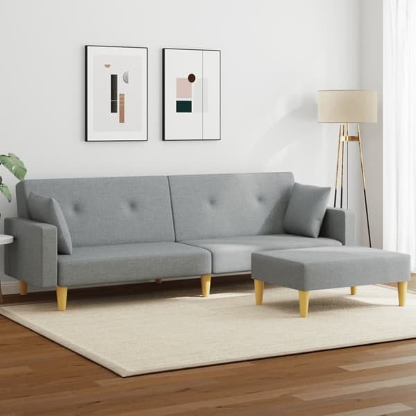 Bäddsoffa 2-sits med fotpall ljusgrå tyg