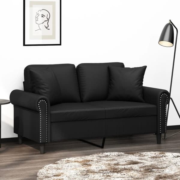 2-sits soffa med prydnadskuddar svart 120 cm konstläder
