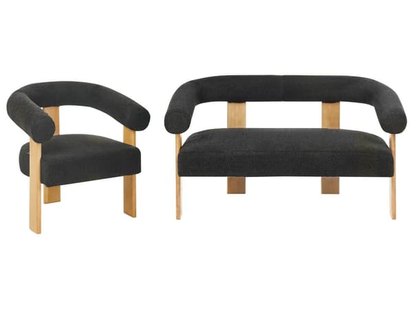 Sofasett Svart og Lysebrun 2 seters Lenestol Boucle Polstring Retro Design Treben Stue