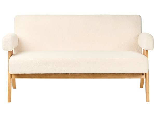 Sofasett Off-White og Lysebrun 2 Seters Sofa Benk Boucle Polstring Retro Design Treben Stue