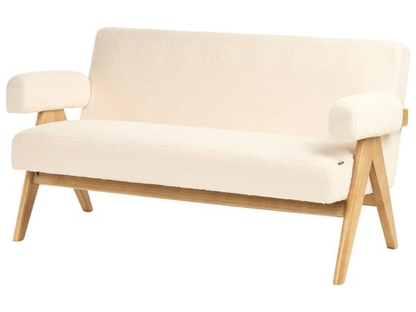 Sofasett Off-White og Lysebrun 2 Seters Sofa Benk Boucle Polstring Retro Design Treben Stue