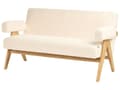 Miniatyrbilde 6 av 11: Sofasett Off-White og Lysebrun 2 Seters Sofa Benk Boucle Polstring Retro Design Treben Stue