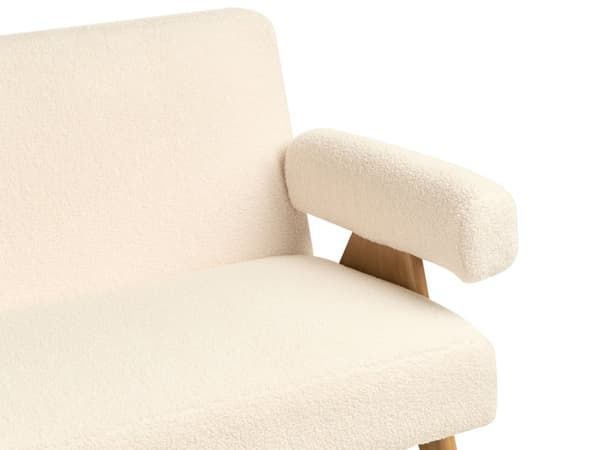 Sofasett Off-White og Lysebrun 2 Seters Sofa Benk Boucle Polstring Retro Design Treben Stue