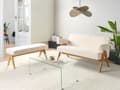 Miniatyrbilde 2 av 11: Sofasett Off-White og Lysebrun 2 Seters Sofa Benk Boucle Polstring Retro Design Treben Stue