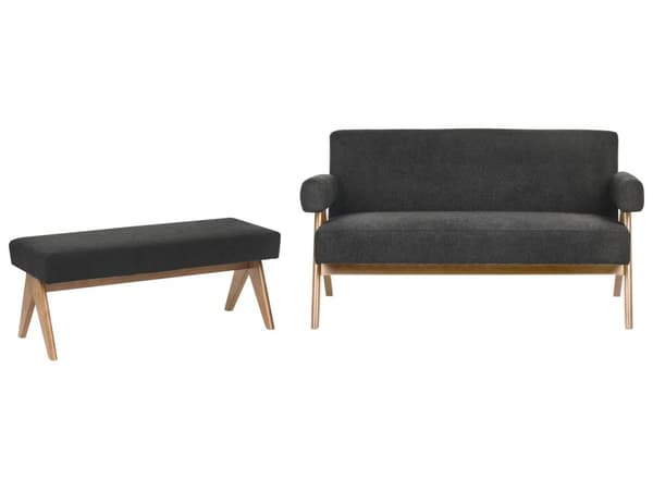 Sofasett Svart og Mørkebrun 2-seters Sofa Benk Benk Boucle Polstring Retro Design Treben Stue