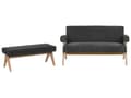 Miniatyrbilde 4 av 11: Sofasett Svart og Mørkebrun 2-seters Sofa Benk Benk Boucle Polstring Retro Design Treben Stue
