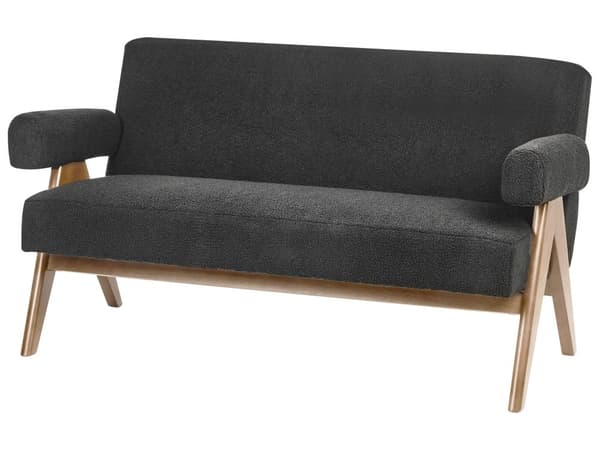 Sofasett Svart og Mørkebrun 2-seters Sofa Benk Benk Boucle Polstring Retro Design Treben Stue
