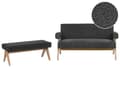 Miniatyrbilde 1 av 11: Sofasett Svart og Mørkebrun 2-seters Sofa Benk Benk Boucle Polstring Retro Design Treben Stue