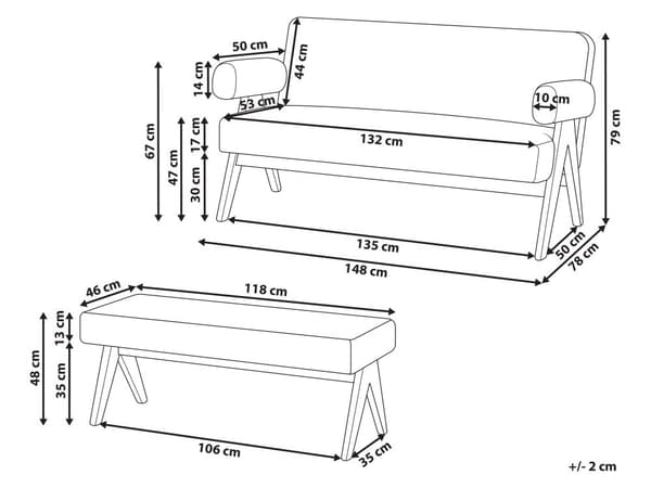 Sofasett Grønn og Mørkebrun 2 seters Sofa Benk Benk Boucle Polstring Retro Design Treben Stue
