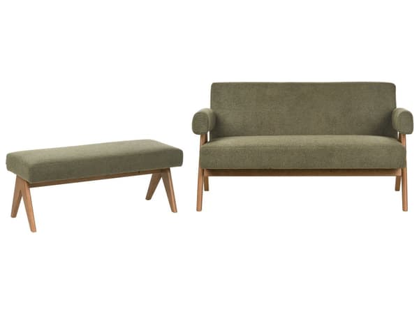 Sofasett Grønn og Mørkebrun 2 seters Sofa Benk Benk Boucle Polstring Retro Design Treben Stue