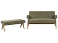 Miniatyrbilde 4 av 11: Sofasett Grønn og Mørkebrun 2 seters Sofa Benk Benk Boucle Polstring Retro Design Treben Stue