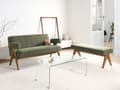 Miniatyrbilde 2 av 11: Sofasett Grønn og Mørkebrun 2 seters Sofa Benk Benk Boucle Polstring Retro Design Treben Stue