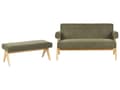 Miniatyrbilde 4 av 11: Sofasett Grønn og Lysebrun 2 seters Sofa Benk Benk Boucle Polstring Retro Design Treben Stue
