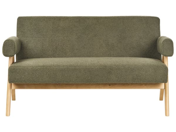 Sofasett Grønn og Lysebrun 2 seters Sofa Benk Benk Boucle Polstring Retro Design Treben Stue