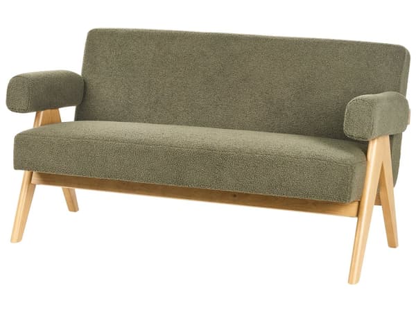 Sofasett Grønn og Lysebrun 2 seters Sofa Benk Benk Boucle Polstring Retro Design Treben Stue