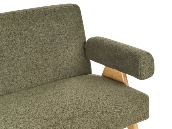 Sofasett Grønn og Lysebrun 2 seters Sofa Benk Benk Boucle Polstring Retro Design Treben Stue