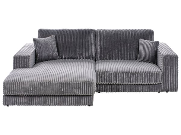 Høyre 3-seters Hjørnesofa i Grå Kordfløyel Polstret Skinnarmlener Ekstra Puter Minimalistisk Moderne Stil