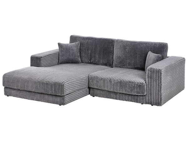 Høyre 3-seters Hjørnesofa i Grå Kordfløyel Polstret Skinnarmlener Ekstra Puter Minimalistisk Moderne Stil