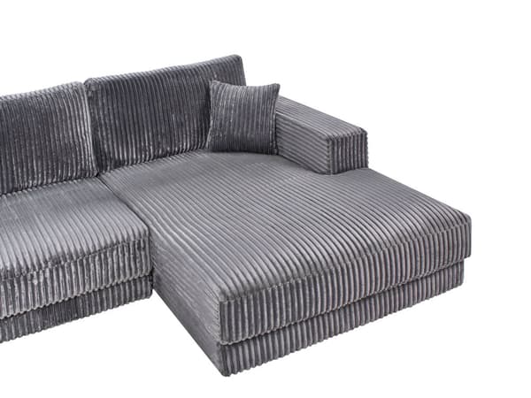 Høyre 3-seters Hjørnesofa i Grå Kordfløyel Polstret Skinnarmlener Ekstra Puter Minimalistisk Moderne Stil