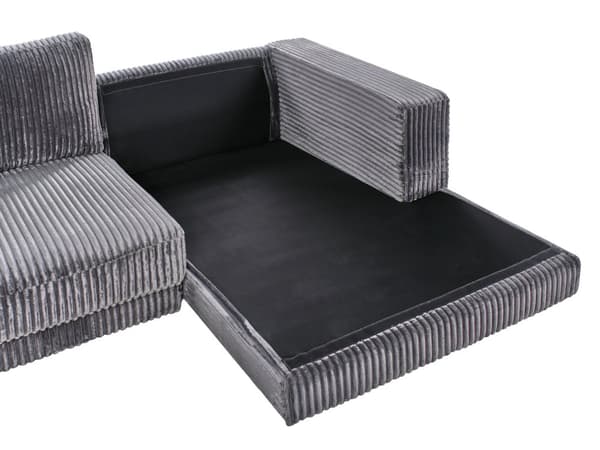 Høyre 3-seters Hjørnesofa i Grå Kordfløyel Polstret Skinnarmlener Ekstra Puter Minimalistisk Moderne Stil