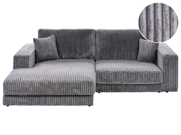 Høyre 3-seters Hjørnesofa i Grå Kordfløyel Polstret Skinnarmlener Ekstra Puter Minimalistisk Moderne Stil