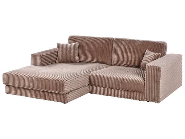 Høyre 3-seters Hjørnesofa i Lysebrun Kordfløyel Polstret Skinnarmlener Ekstra Puter Minimalistisk Moderne Stil