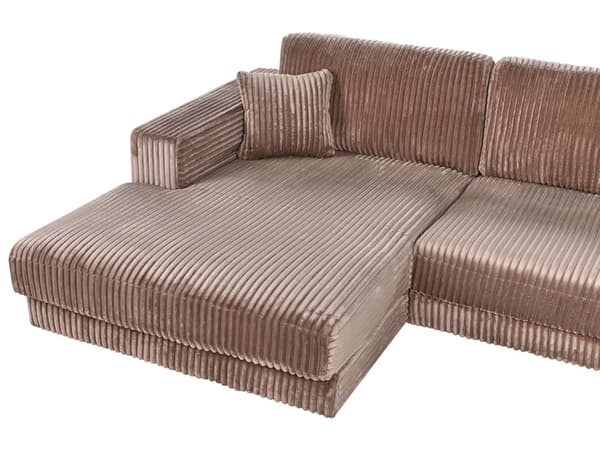 Høyre 3-seters Hjørnesofa i Lysebrun Kordfløyel Polstret Skinnarmlener Ekstra Puter Minimalistisk Moderne Stil