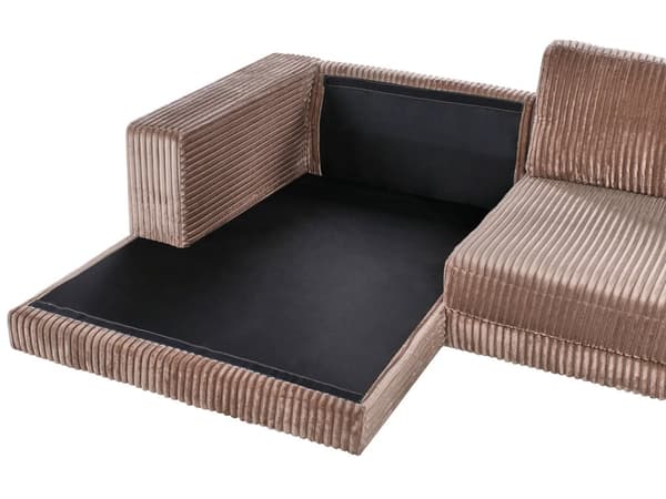 Høyre 3-seters Hjørnesofa i Lysebrun Kordfløyel Polstret Skinnarmlener Ekstra Puter Minimalistisk Moderne Stil