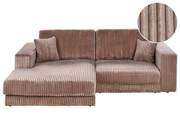 Høyre 3-seters Hjørnesofa i Lysebrun Kordfløyel Polstret Skinnarmlener Ekstra Puter Minimalistisk Moderne Stil
