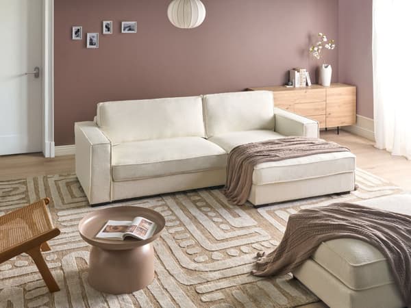 Venstre Hjørnesofa Off-White Boucle Polyester Polstret 2 Seter L-formet med Puter Moderne Stil Stue