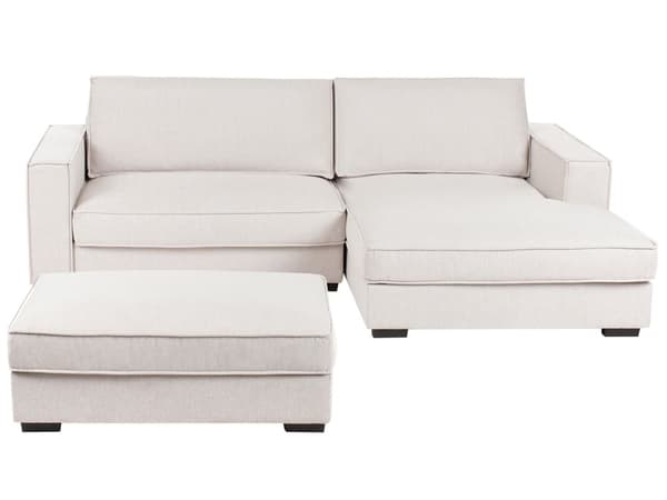 Venstre Hjørnesofa med Ottoman Lys Beige Stoff Polstring 3 Seter L-formet med Puter Stue i Moderne Stil