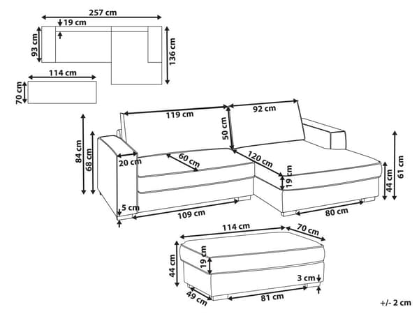 Venstre Hjørnesofa med Ottoman Off-White Boucle Polstring 3 Seter L-formet med Puter Stue i Moderne Stil