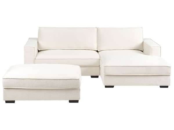 Venstre Hjørnesofa med Ottoman Off-White Boucle Polstring 3 Seter L-formet med Puter Stue i Moderne Stil