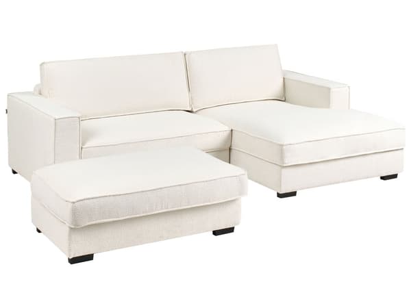 Venstre Hjørnesofa med Ottoman Off-White Boucle Polstring 3 Seter L-formet med Puter Stue i Moderne Stil