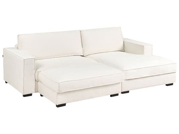 Venstre Hjørnesofa med Ottoman Off-White Boucle Polstring 3 Seter L-formet med Puter Stue i Moderne Stil