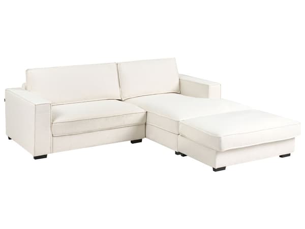 Venstre Hjørnesofa med Ottoman Off-White Boucle Polstring 3 Seter L-formet med Puter Stue i Moderne Stil