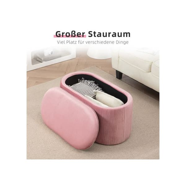 HOMCOM rosa bänk Bänk med stoppning och förvaring, elegant sammetsöverdrag, 81x40x41 cm
