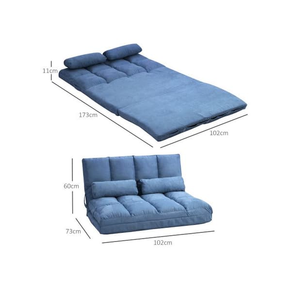 HOMCOM Fällbar solsäng 2 i 1, 102L x 73L x 60H cm, med justerbart ryggstöd i 3 lägen, sitskudde, sammet, stål, blå