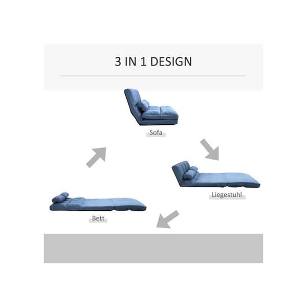 HOMCOM Fällbar solsäng 2 i 1, 102L x 73L x 60H cm, med justerbart ryggstöd i 3 lägen, sitskudde, sammet, stål, blå
