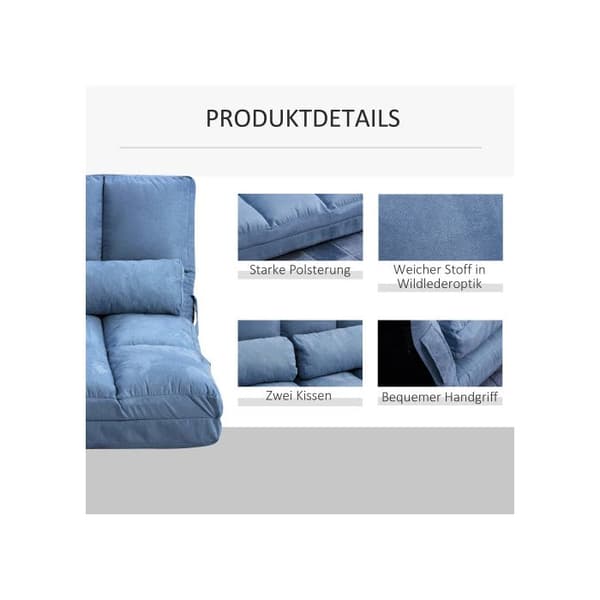 HOMCOM Fällbar solsäng 2 i 1, 102L x 73L x 60H cm, med justerbart ryggstöd i 3 lägen, sitskudde, sammet, stål, blå