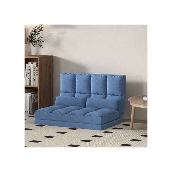 HOMCOM Fällbar solsäng 2 i 1, 102L x 73L x 60H cm, med justerbart ryggstöd i 3 lägen, sitskudde, sammet, stål, blå